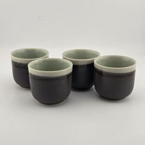 4 Japanese Style Sake Dark Brown with Green Glazed Inside Earthenware